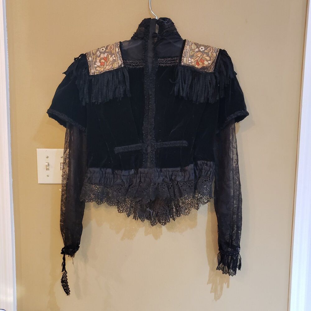 Vintage Goth Whimsigoth Black Velvet Victorian Top - Picture 2 of 12